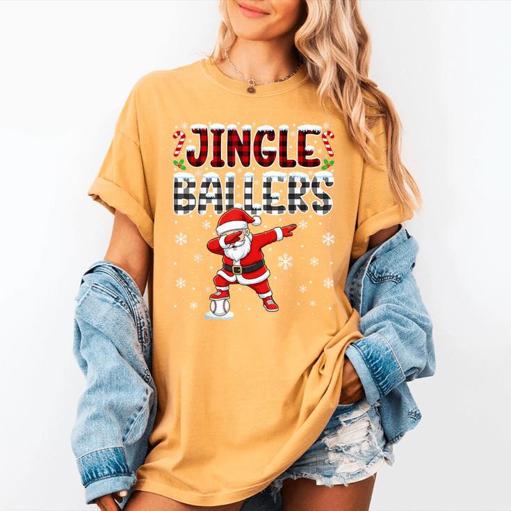 Jingle Ballers Plaid Santa Dabbing Baseball Christmas Women's Comfort Colors T-Shirt