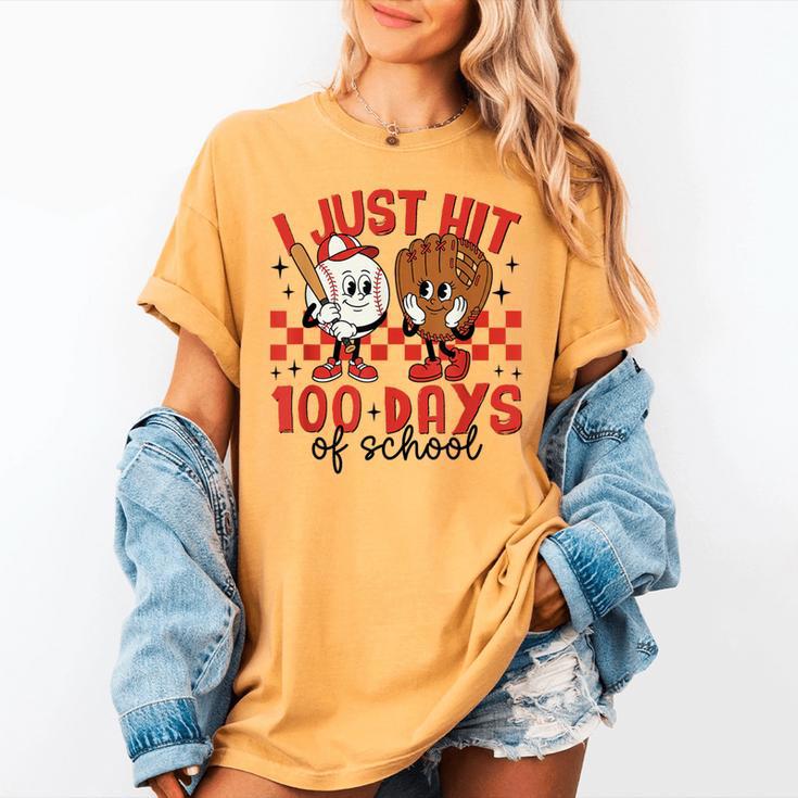 I Just Hit 100 Days Of School Baseball 100th Day Teacher Kid Women's Comfort Colors T-Shirt I Just Hit 100 Days Of School Baseball 100th Day Teacher Kid Women's Comfort Colors T-Shirt