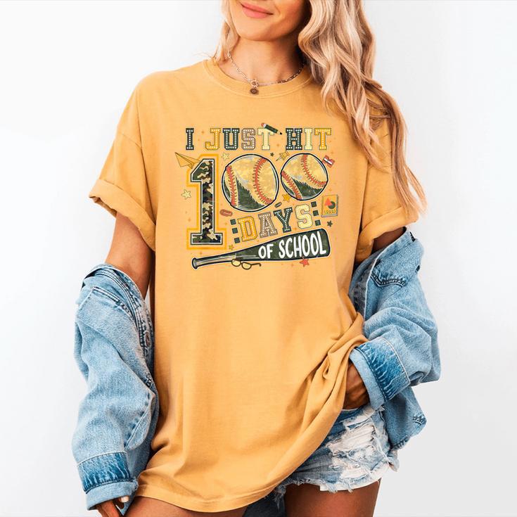 I Just Hit 100 Days Of School Baseball Teacher Student Retro Women's Comfort Colors T-Shirt I Just Hit 100 Days Of School Baseball Teacher Student Retro Women's Comfort Colors T-Shirt