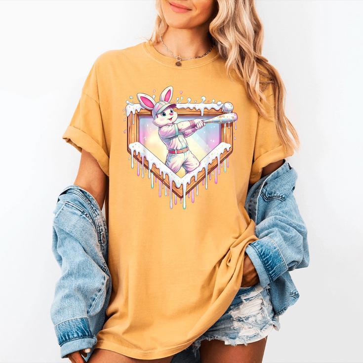 Kids Happy Easter Bunny Playing Baseball Boy Ice Cream Drip Women's Comfort Colors T-Shirt