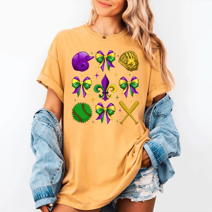 Mardi Gras Baseball Coquette Bow Fat Tuesday Parade Girls Women's Comfort Colors T-Shirt Mardi Gras Baseball Coquette Bow Fat Tuesday Parade Girls Women's Comfort Colors T-Shirt