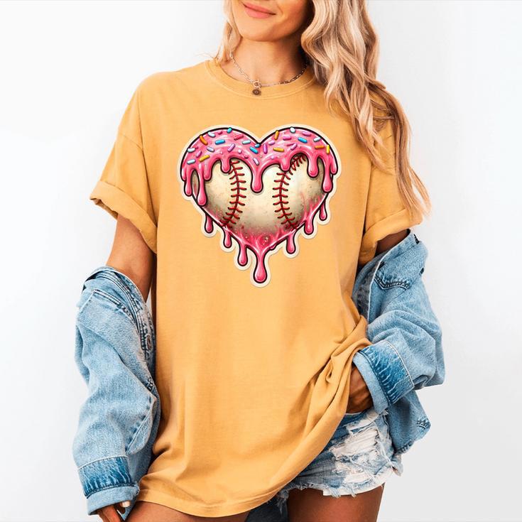 Melting Baseball Drip Heart Softball Player Lover Ice Cream Women's Comfort Colors T-Shirt