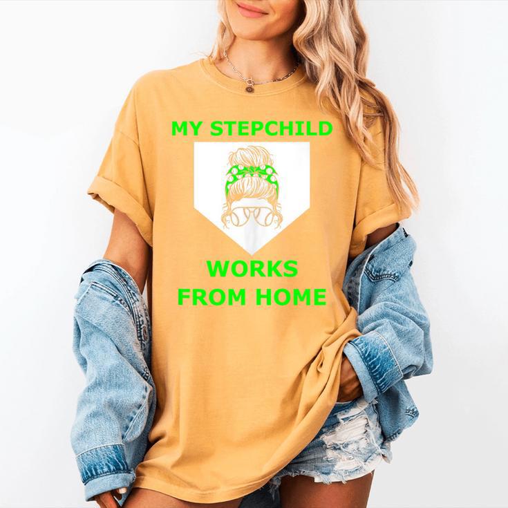 Messy Bun Baseball Mom My Stepchild Works From Home Women's Comfort Colors T-Shirt Messy Bun Baseball Mom My Stepchild Works From Home Women's Comfort Colors T-Shirt