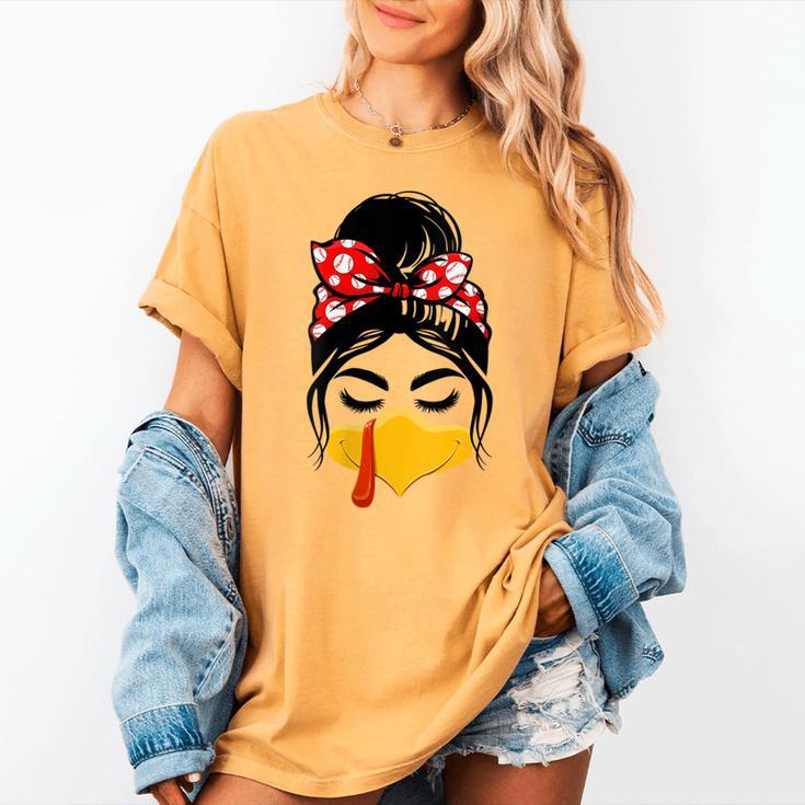 Messy Bun Baseball Mom Turkey Face Matching Thanksgiving Women's Comfort Colors T-Shirt Messy Bun Baseball Mom Turkey Face Matching Thanksgiving Women's Comfort Colors T-Shirt