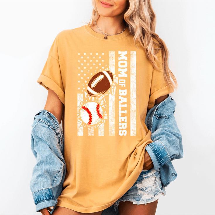 Mom Of Ballers USA Flag Football Baseball Mom Women's Comfort Colors T-Shirt Mom Of Ballers USA Flag Football Baseball Mom Women's Comfort Colors T-Shirt