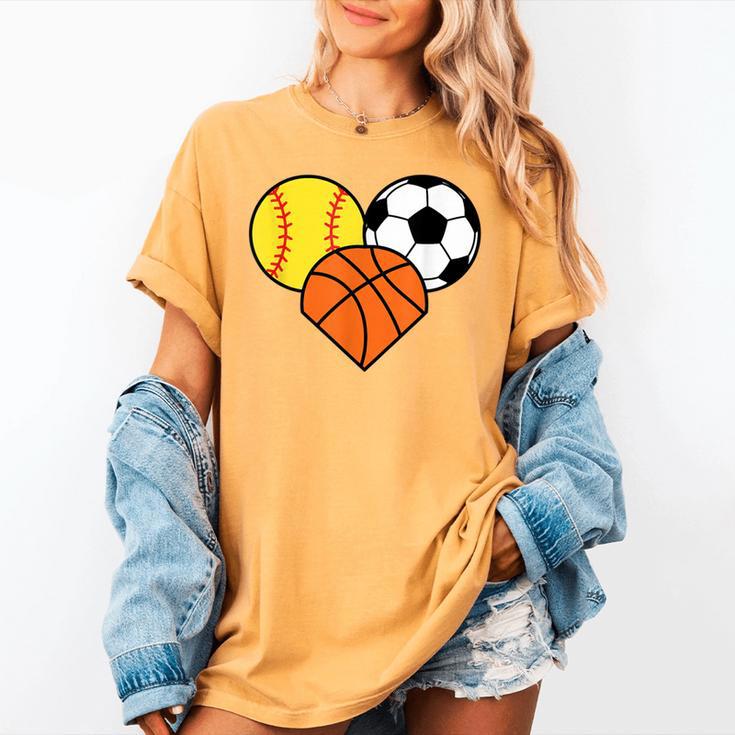 Mom Sports Heart Soccer Basketball Baseball Softball Women's Comfort Colors T-Shirt