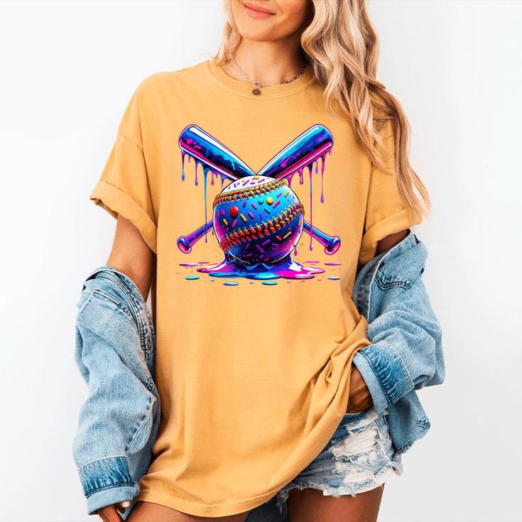 Neon Dripping Baseball And Bats Colorful Sports Art Women's Comfort Colors T-Shirt