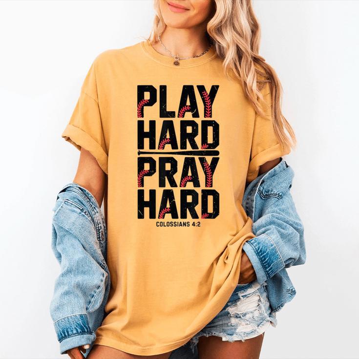 Play Hard Pray Hard Youth Boy Christian Baseball Jesus Women's Comfort Colors T-Shirt Play Hard Pray Hard Youth Boy Christian Baseball Jesus Women's Comfort Colors T-Shirt