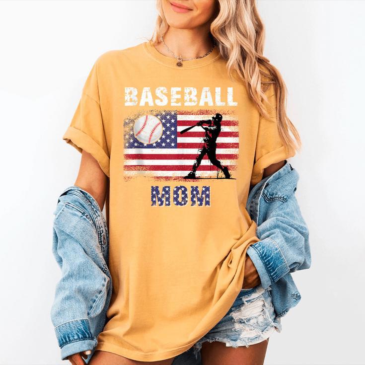 Proud Baseball MOM USA American Flag Family Game Day Women's Comfort Colors T-Shirt