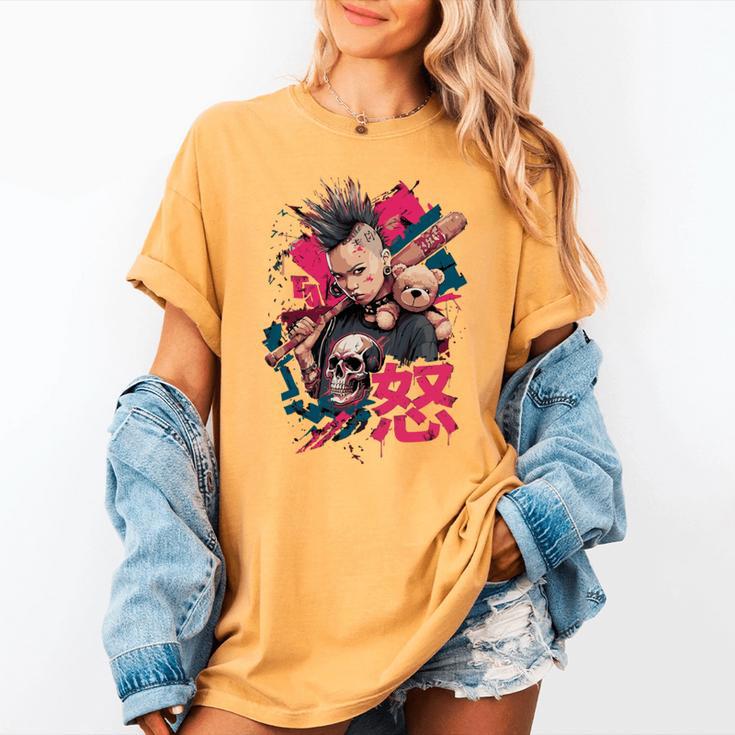 Punk Girl With Anger Kanji And Baseball Bat Women's Comfort Colors T-Shirt Punk Girl With Anger Kanji And Baseball Bat Women's Comfort Colors T-Shirt
