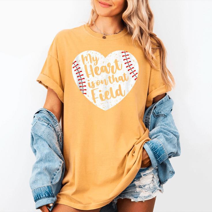Retro My Heart Is On That Field Baseball Mom Mother's Day Women's Comfort Colors T-Shirt