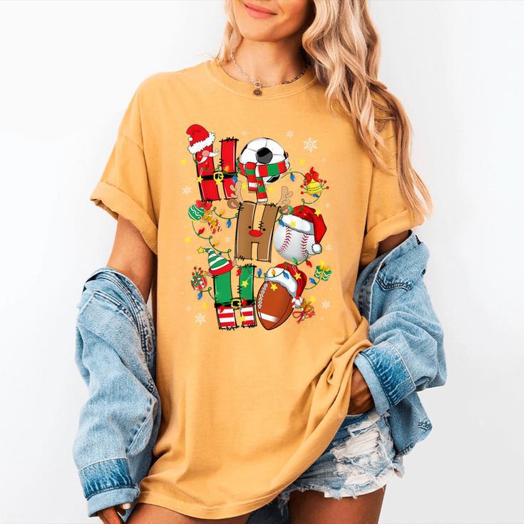 Santa Baseball Football Soccer Pajamas Ho Ho Christmas Xmas Women's Comfort Colors T-Shirt Santa Baseball Football Soccer Pajamas Ho Ho Christmas Xmas Women's Comfort Colors T-Shirt