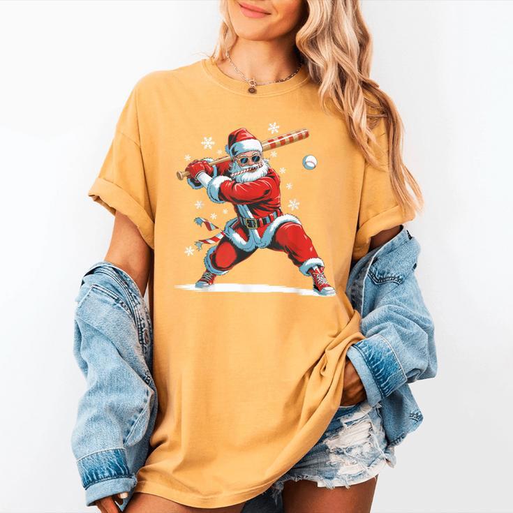 Santa Playing Baseball Christmas Candy Cane Fun Xmas Holiday Women's Comfort Colors T-Shirt Santa Playing Baseball Christmas Candy Cane Fun Xmas Holiday Women's Comfort Colors T-Shirt
