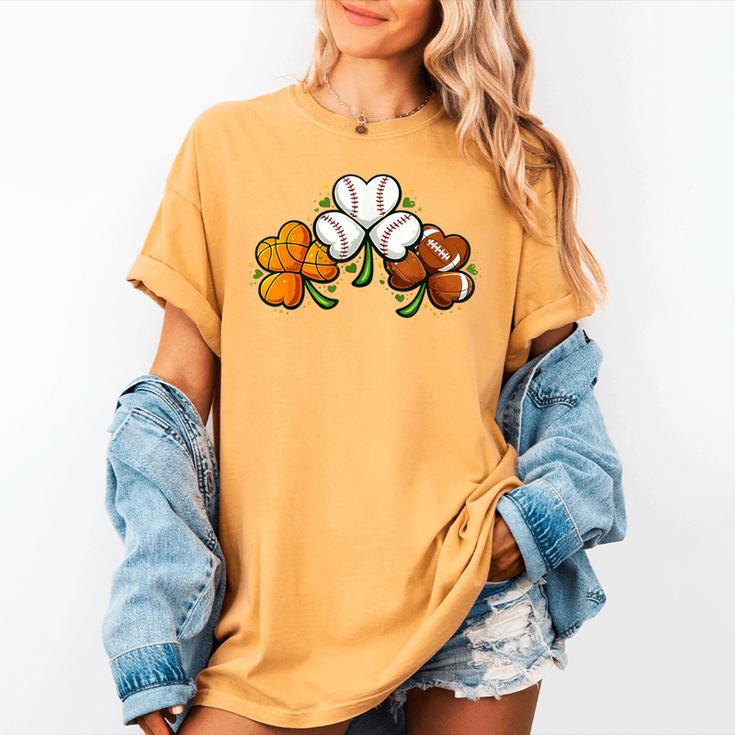 Shamrock Baseball Basketball Football St Patricks Day Women's Comfort Colors T-Shirt Shamrock Baseball Basketball Football St Patricks Day Women's Comfort Colors T-Shirt