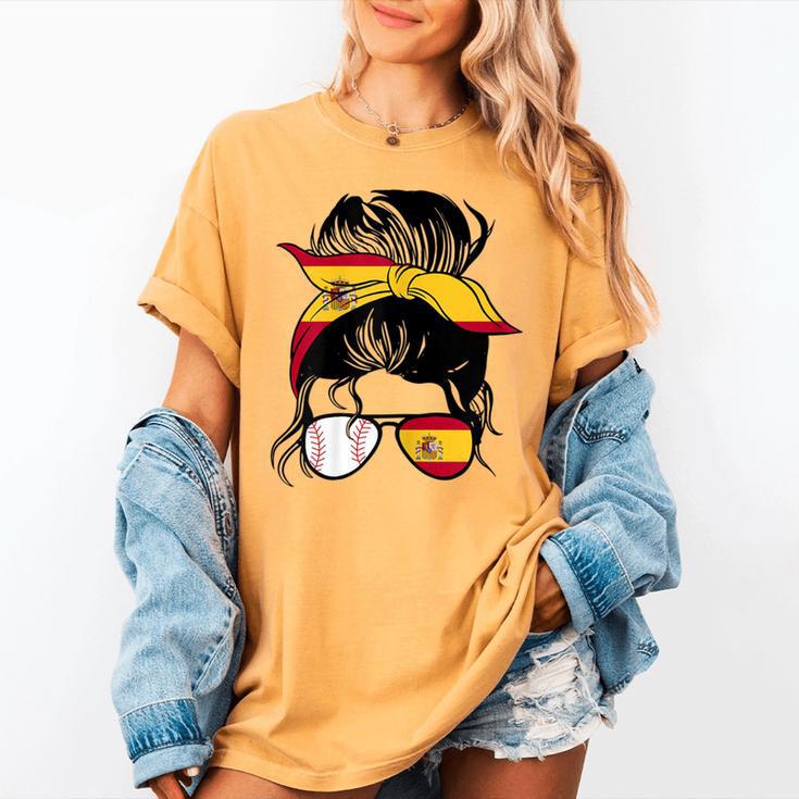 Spanish Baseball Mom Messy Bun Spain Baseball Girl Women's Comfort Colors T-Shirt Spanish Baseball Mom Messy Bun Spain Baseball Girl Women's Comfort Colors T-Shirt