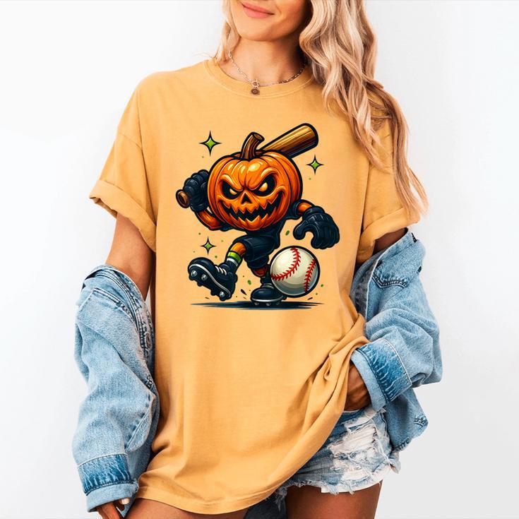 Spooky Halloween Scary Pumpkin Baseball Player Witchy Vibes Women's Comfort Colors T-Shirt Spooky Halloween Scary Pumpkin Baseball Player Witchy Vibes Women's Comfort Colors T-Shirt