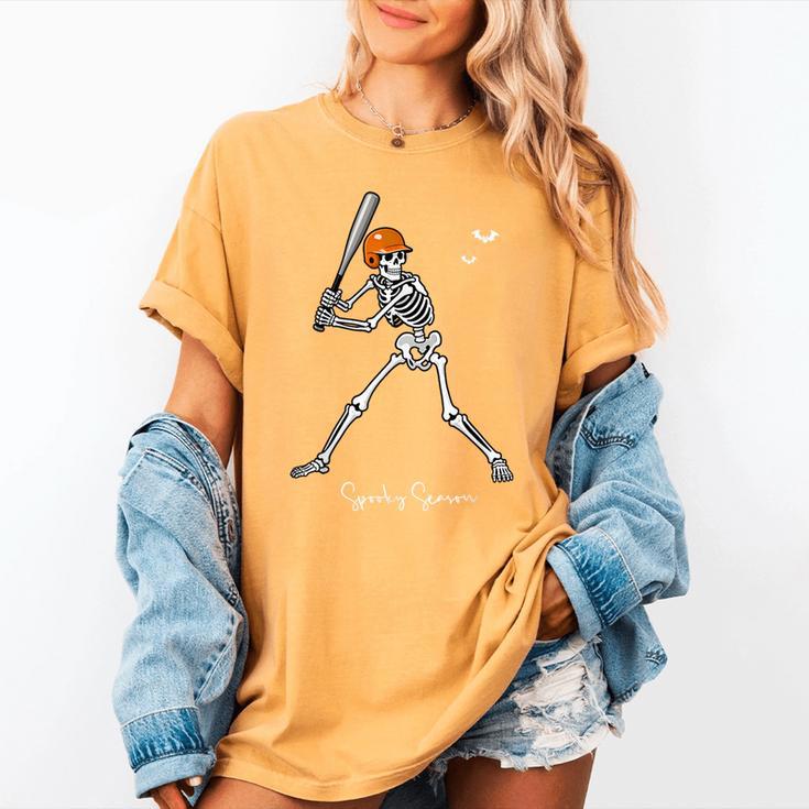 Spooky Season Skeleton Baseball Player Halloween Batter Women's Comfort Colors T-Shirt Spooky Season Skeleton Baseball Player Halloween Batter Women's Comfort Colors T-Shirt