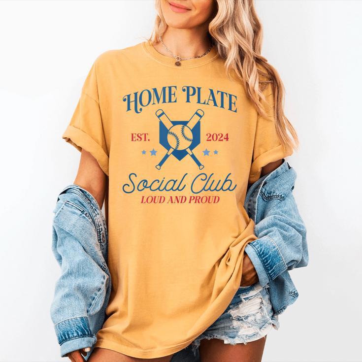 Spring 2024 Season Cute Baseball Mom Home Plate Social Club Women's Comfort Colors T-Shirt Spring 2024 Season Cute Baseball Mom Home Plate Social Club Women's Comfort Colors T-Shirt