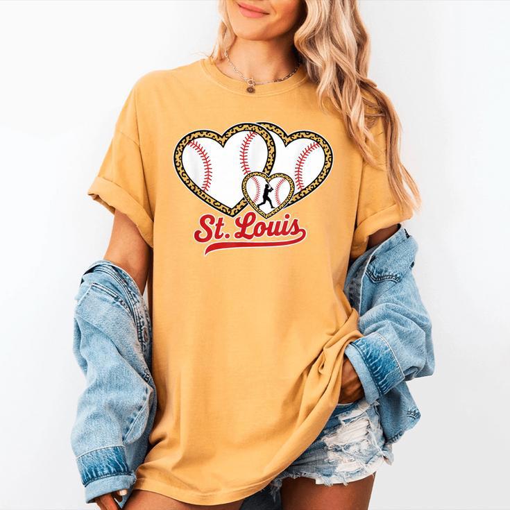 St Louis Leopard Heart Baseball Batter Boys Fan Women's Comfort Colors T-Shirt St Louis Leopard Heart Baseball Batter Boys Fan Women's Comfort Colors T-Shirt