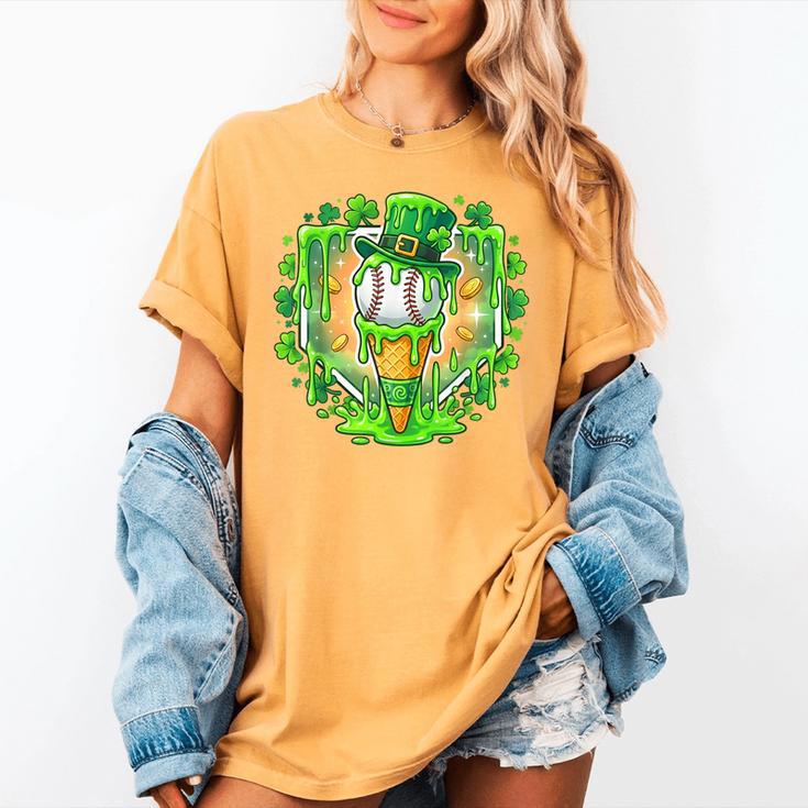 St Patrick Day Baseball Drip Ice Cream Baseball Home Plate Women's Comfort Colors T-Shirt St Patrick Day Baseball Drip Ice Cream Baseball Home Plate Women's Comfort Colors T-Shirt