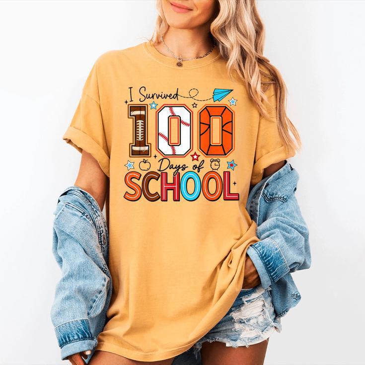 I Survived 100 Days Baseball Football Basketball School Kids Women's Comfort Colors T-Shirt