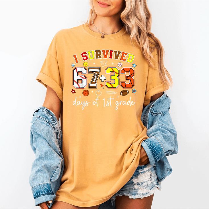 I Survived 6733 Days Of 1st Grade Baseball Football 100 Day Women's Comfort Colors T-Shirt I Survived 6733 Days Of 1st Grade Baseball Football 100 Day Women's Comfort Colors T-Shirt