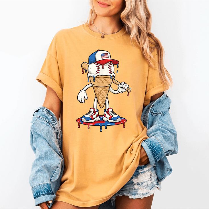 USA Patriotic Baseball Ice Cream Cone Freedom Women's Comfort Colors T-Shirt