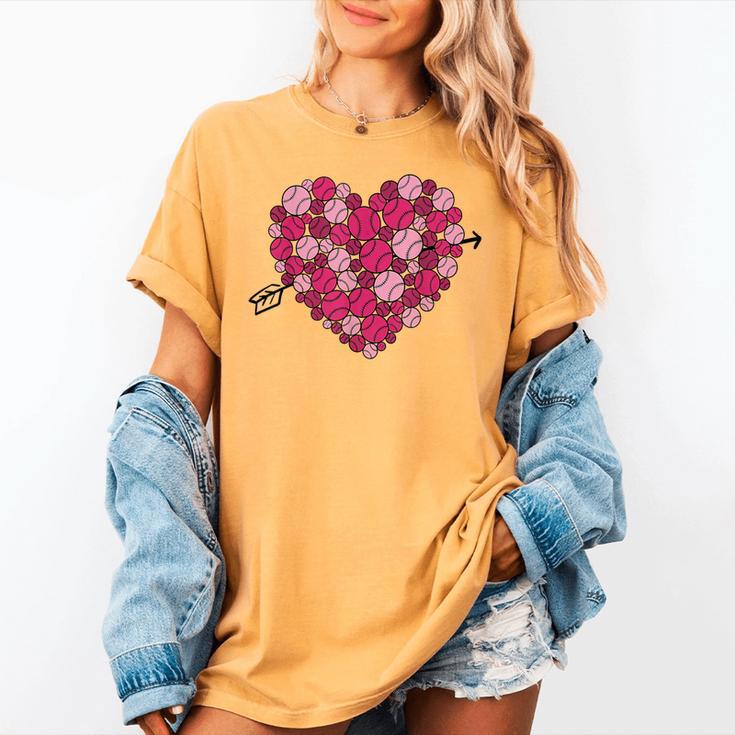 Valentine's Day Baseball Heart Softball Player Sports Lover Women's Comfort Colors T-Shirt