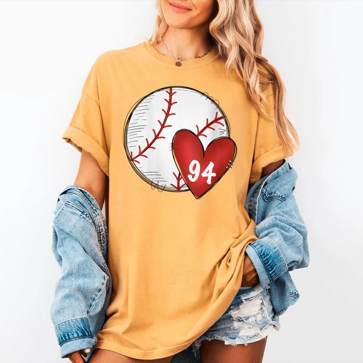 Womens Custom Baseball Mom Number 94 Heart For Mom Mommy Women's Comfort Colors T-Shirt