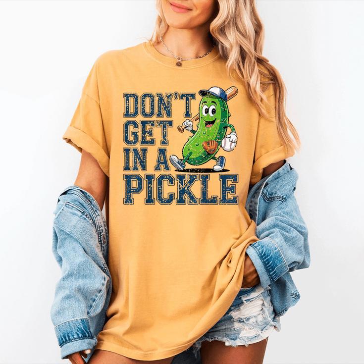 Youth Baseball Catcher Humor Don’t Get In A Pickle Women's Comfort Colors T-Shirt Youth Baseball Catcher Humor Don’t Get In A Pickle Women's Comfort Colors T-Shirt