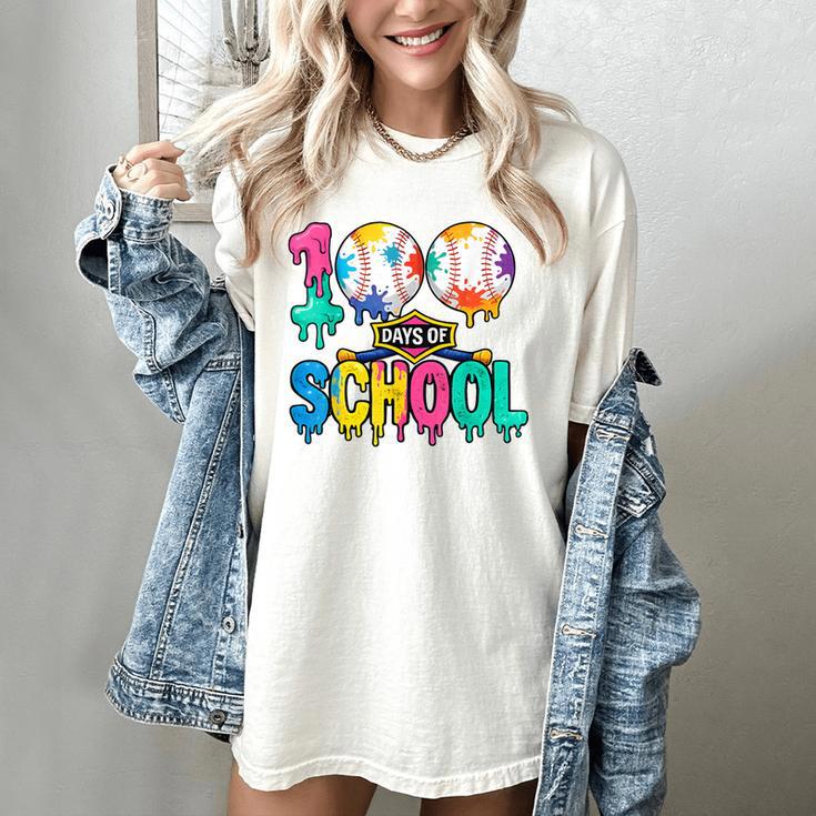 100 Days Of School Baseball Boys Kids Colorful 100th Day Women's Comfort Colors T-Shirt