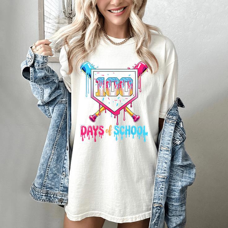 100 Days Of School Ice Cream Drip Baseball 100 Days Smarter Women's Comfort Colors T-Shirt