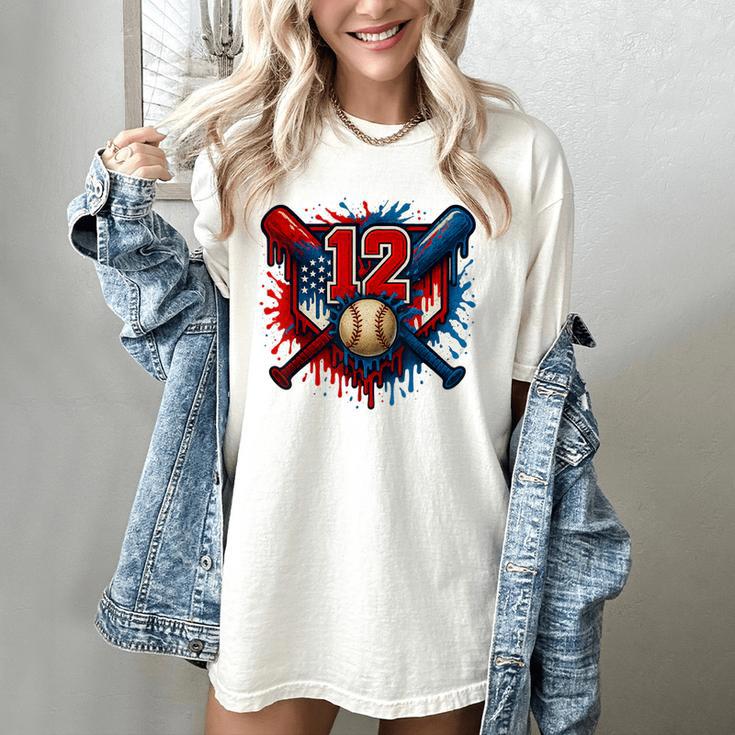 Baseball 12 Year Old Splash Drip 12th Birthday Boy Number 12 Women's Comfort Colors T-Shirt