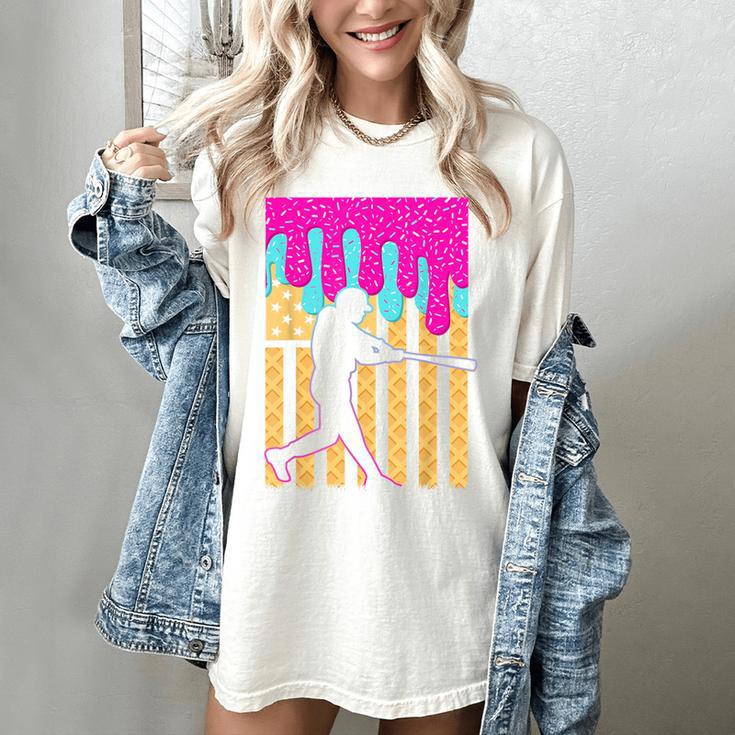 Baseball Drip Bat Boys Ice Cream American Flag 4th Of July Women's Comfort Colors T-Shirt