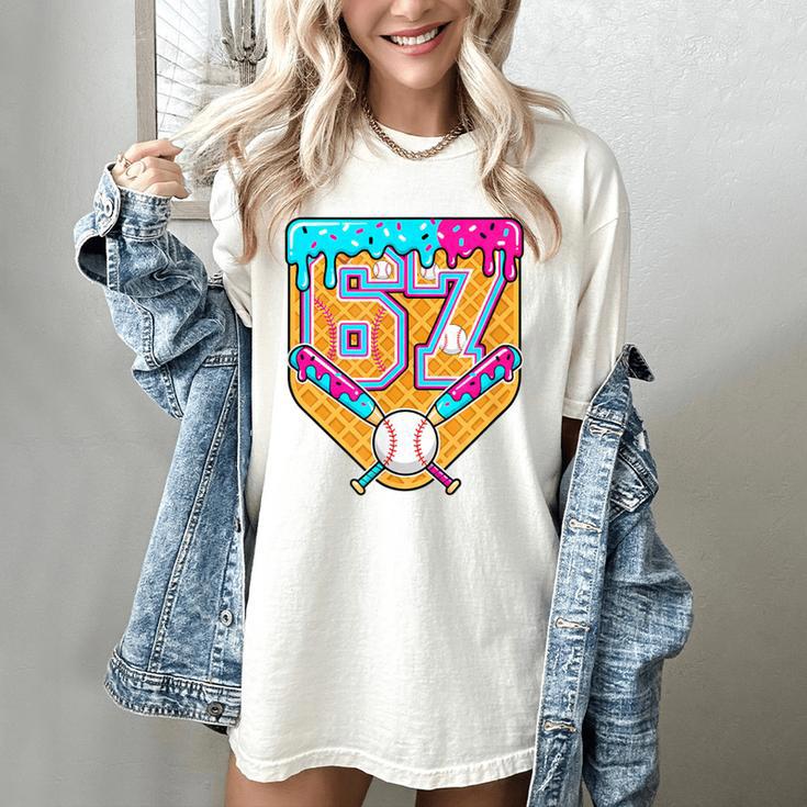 Baseball Drip Number 67 Ice Cream Home Plate Drip Women's Comfort Colors T-Shirt