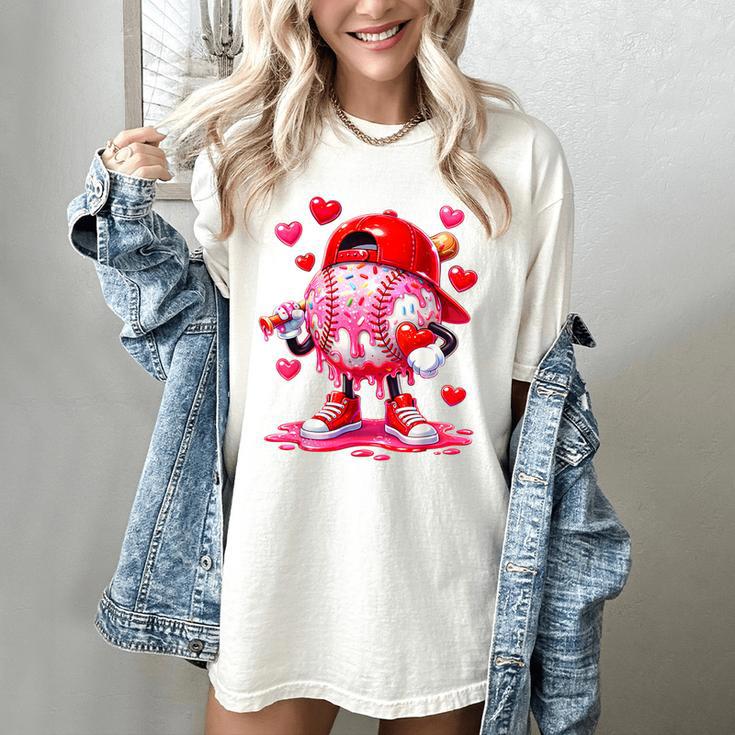 Baseball Drip Valentine Sports Vday Ice Cream Drip Heart Women's Comfort Colors T-Shirt