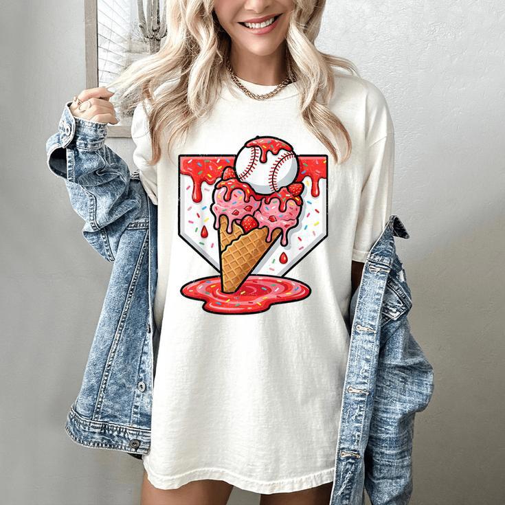 Baseball Ice Cream Drip Baseball Strawberry For Youth Red Women's Comfort Colors T-Shirt