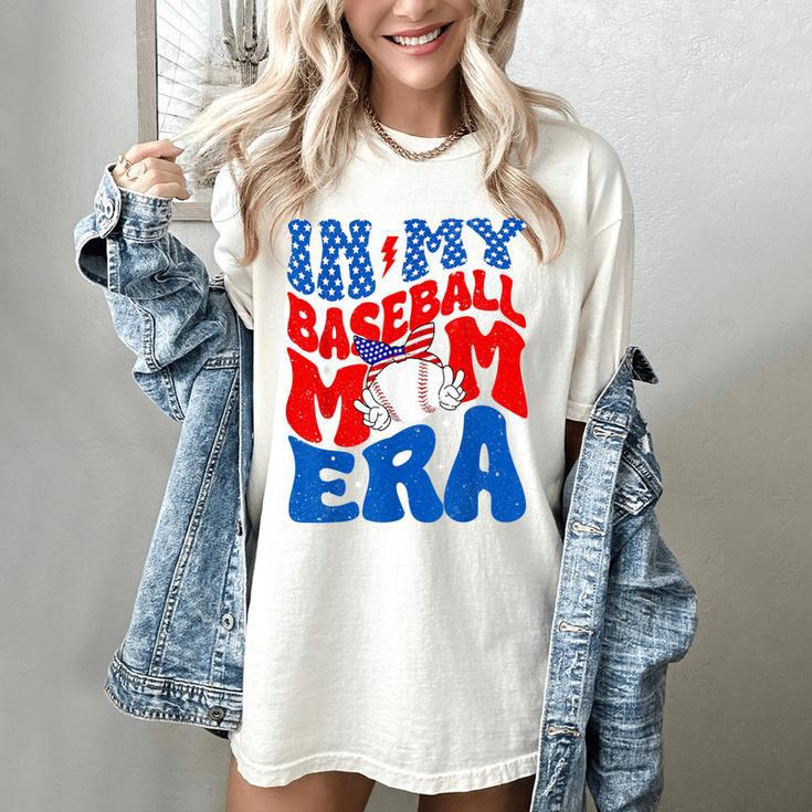 In My Baseball Mom Era Groovy Baseball Mother's Day US Flag Women's Comfort Colors T-Shirt
