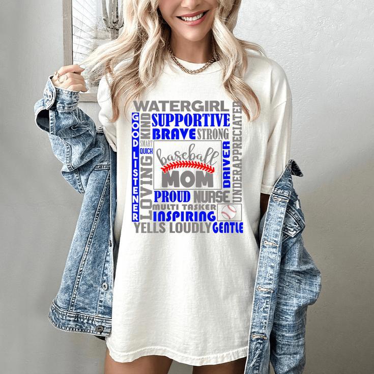 Baseball Mom Traits For Great Mothers Grey And Blue Women's Comfort Colors T-Shirt