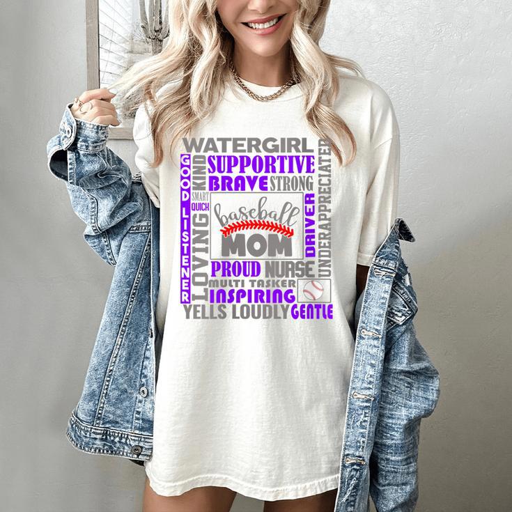Baseball Mom Traits For Great Mothers Grey And Purple Women's Comfort Colors T-Shirt