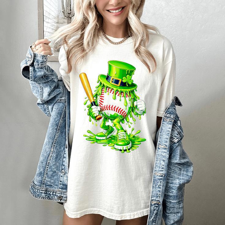 Baseball Player Ice Cream Drip Shamrocks St Patrick's Day Women's Comfort Colors T-Shirt