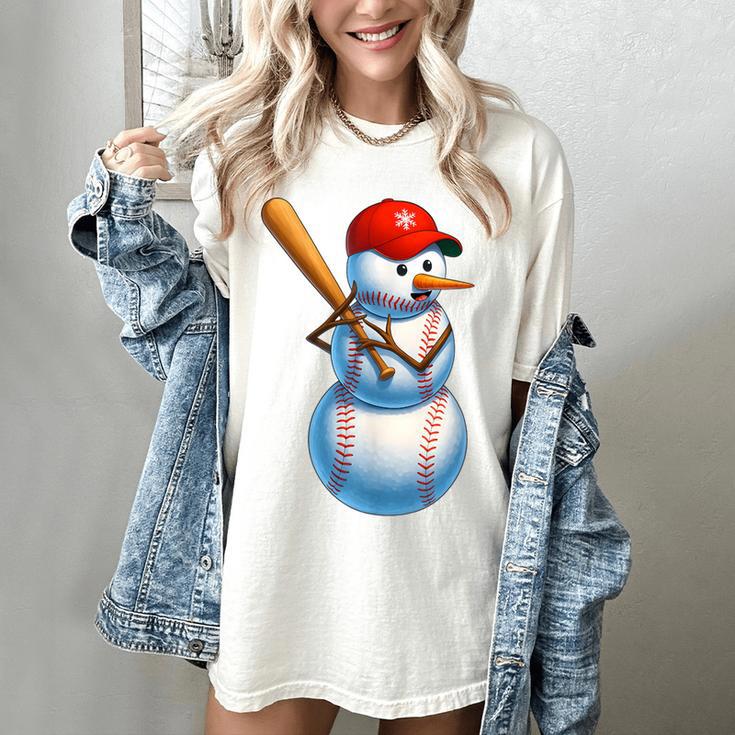 Baseball Snowman Merry Christmas Xmas Pajamas Men Women Kids Women's Comfort Colors T-Shirt