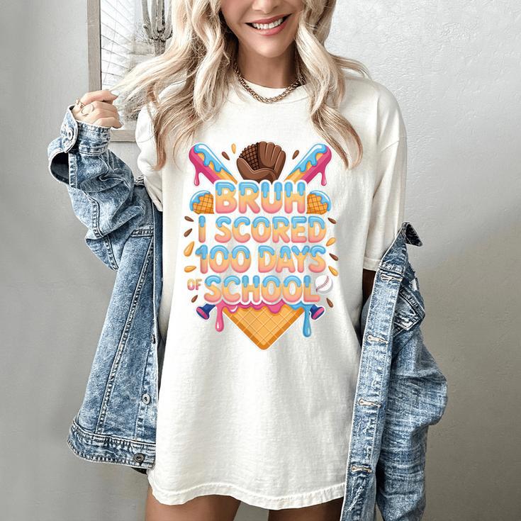 Bruh I Scored 100 Days Of School Baseball Ice Cream Drip Tee Women's Comfort Colors T-Shirt