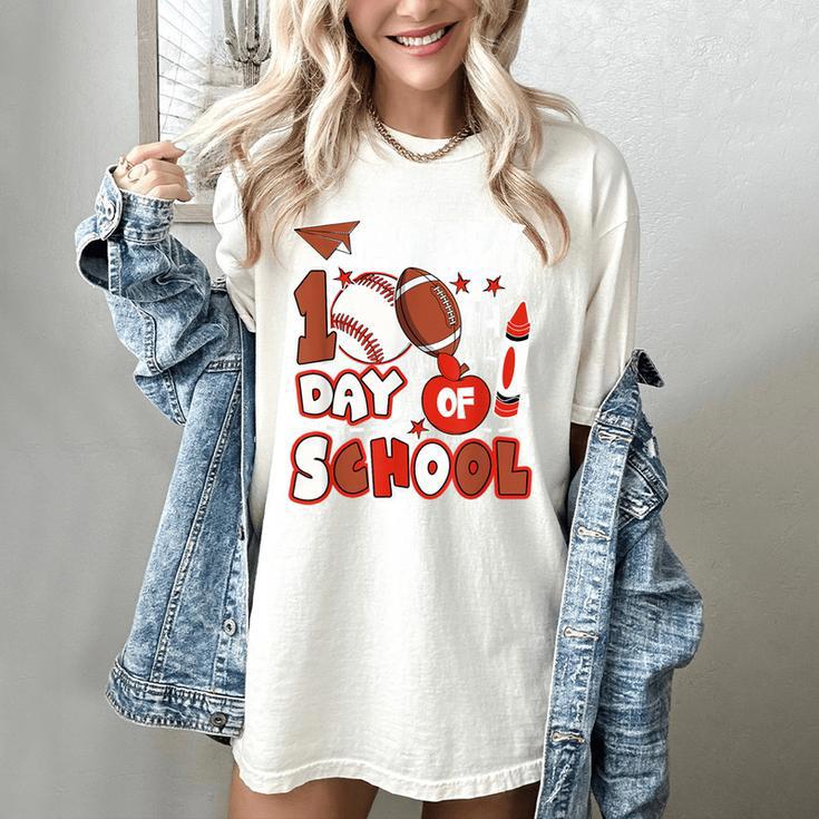 Happy 100 Days Of School Baseball Football PE Teacher Women's Comfort Colors T-Shirt