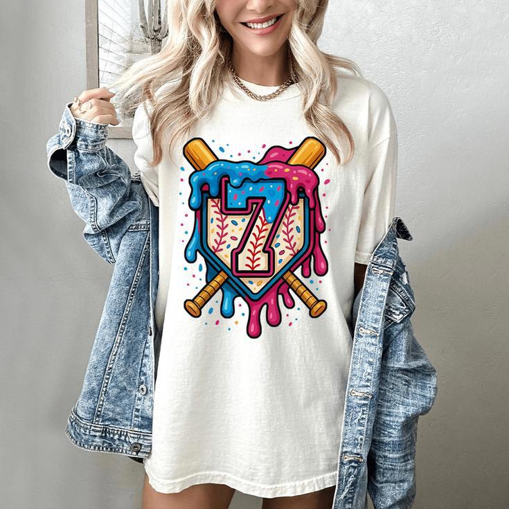 HUGvyn 7th Birthday Baseball Ice Cream Drip Number 7 Kid Boy Women's Comfort Colors T-Shirt