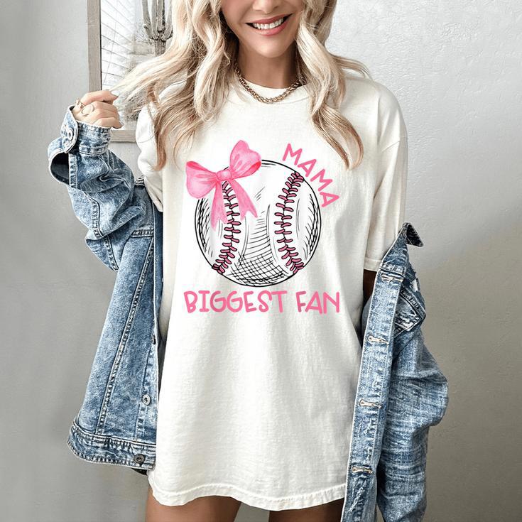 Mama Biggest Fan Coquette Bow Baseball Mom Fan Mother's Day Women's Comfort Colors T-Shirt