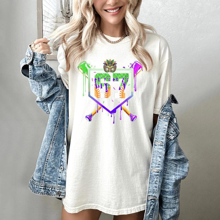 Mardi Gras Baseball Carnival Party Ice Cream Drip Boys Women's Comfort Colors T-Shirt