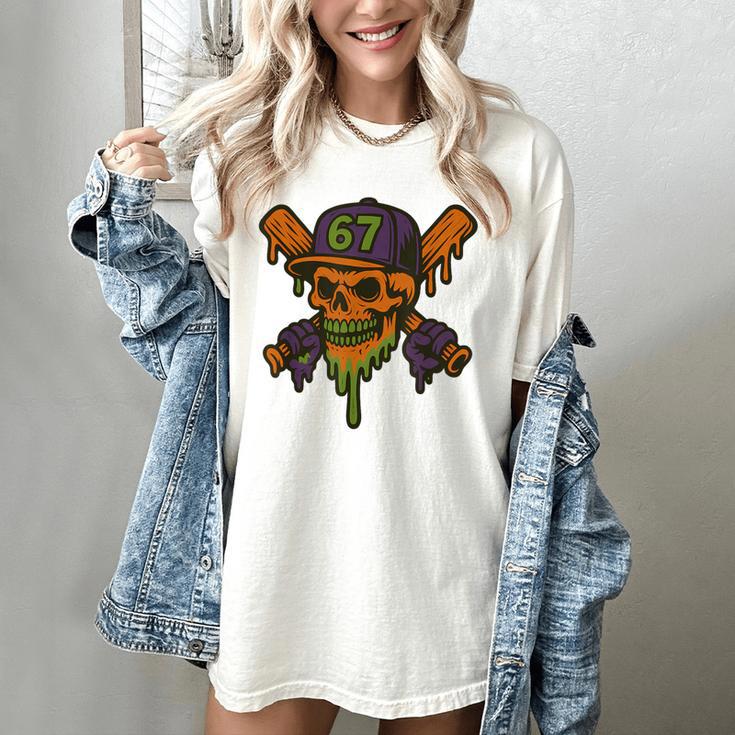 Six Seven 6 7 Baseball Skull Drip Halloween Horror Sports Women's Comfort Colors T-Shirt