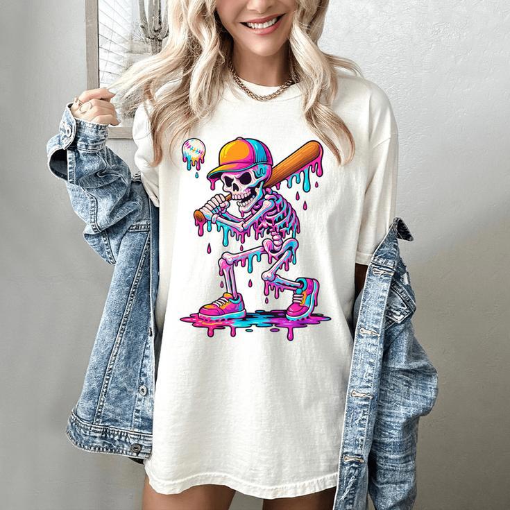 Skelton Playing Baseball Halloween Baseball Drip Boys Kids Women's Comfort Colors T-Shirt