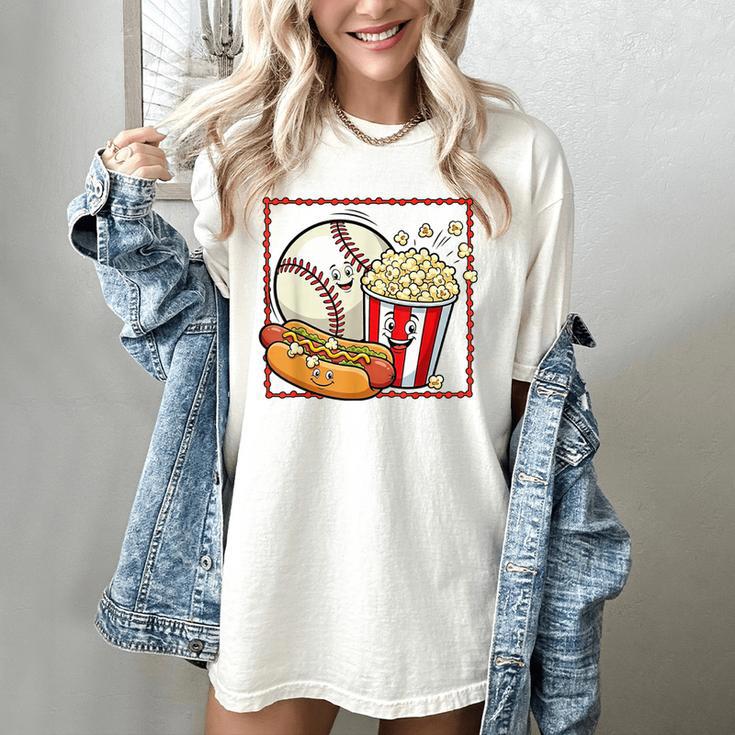 Smiling Baseball Popcorn And Hot-Dog Cartoon Apparel Women's Comfort Colors T-Shirt